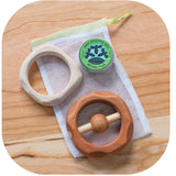Cherry Wood Rattle & Maple Wood Teether Gift Set