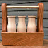 Milk Crate with 3 Wooden Bottles - Cherry and Birch Wood