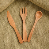 Handmade Wooden Child Size Fork, Knife & Spoon - Cherry Utensil Set