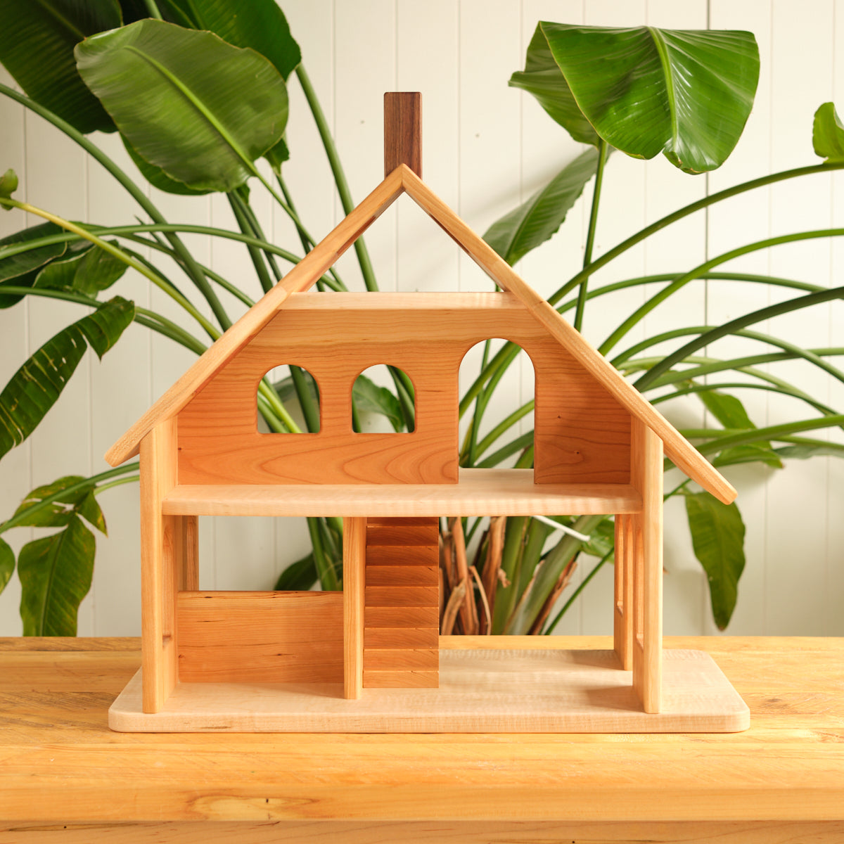 Three-Story Dollhouse - Cherry Wood Three-Story Dollhouse - Cherry Wood