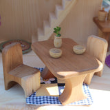 Cherry Wood Dollhouse: Rectangle Table & 2 Chairs