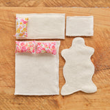 Dollhouse Accessory Set (7 pieces) Sherpa & Floral - Pink, Red or All White