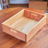 Rectangle Cherry Wood Storage Crate / Tray - 13 1/2" L x 10 1/2" W x 3 1/2" H (with or without lid)