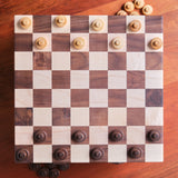 12" x 12" Walnut & Maple Checker Board Set with Drawer, Checker & Chess Pieces Included