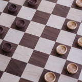16" x 16" Walnut & Maple Checker Board Set with Drawer, Checker & Chess Pieces Included