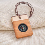 Directional Wood Pocket Fluid-Filled Compass or Necklace, Rectangle/Square, Multicolor, Cherry Bottom