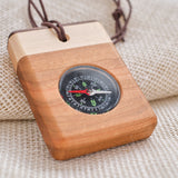 Directional Wood Pocket Fluid-Filled Compass or Necklace, Rectangle/Square, Multicolor, Cherry Bottom