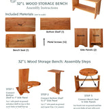 Cherry Wood Storage Bench - 32" L x 14" D x 18" H (Adult Height)