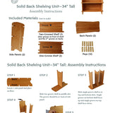 Handmade Solid Maple Wood Solid Back Bookshelf Shelving Unit - 34" Tall - 3 Shelves
