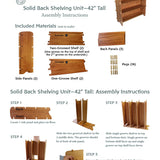 Handmade Solid Cherry Wood Solid Back Bookshelf Shelving Unit - 42" Tall - 4 shelves