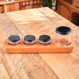 Sculpted Cherry Wood 4 Jar Paint Holder with Glass Jars & Metal Lids