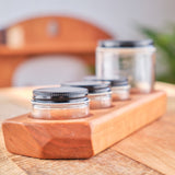 Sculpted Cherry Wood 4 Jar Paint Holder with Glass Jars & Metal Lids
