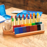Cherry Wood Crayon Holder - 16 block and 16 stick with Crayon Sharpener Holder with Postcard Slot