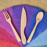 Handmade Wooden Adult Size Fork, Knife & Spoon - Maple Utensil Set