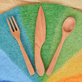Handmade Wooden Adult Size Fork, Knife & Spoon - Cherry Utensil Set