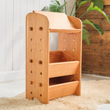 Adjustable Cherry Wood Storage Unit with a Shelf and Two Crates - 17" L x 12" W x 32" H