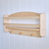24" Maple Wall Shelf with Hooks and Back Support