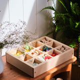 13" x 10" x 2.5" Maple Sorting Compartment Storage Box / Crate - Removable Dividers - With or Without Lid
