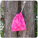 Small Cotton Gift Bag / Storage Bag - Pink Vine 6.5" x 7"