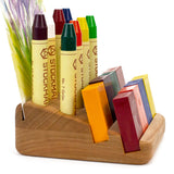 Cherry Wood Crayon Holder - 8 block and 8 stick with Postcard/Art Slot