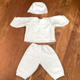 15" Waldorf Baby Doll Cotton Terry Cloth 3 Piece Outfit - Cream or White