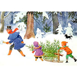 Elsa Beskow Postcard, Peter and Lotta Spruce Cutting - 4-1/8" x 5-13/16"