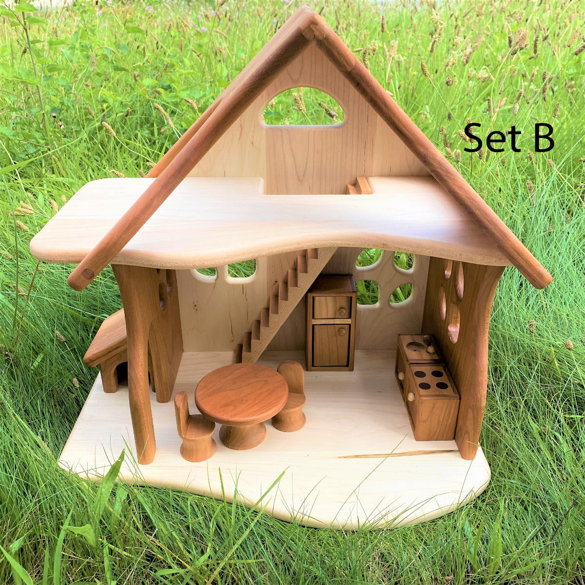 Fairy Country Cottage/Dollhouse, Cherry Wood with Maple Accents - Various Sets