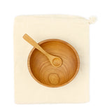 Bowl and Spoon in a Bag - Child's Sculpted Rim Cherry Wood Bowl & Spoon in a Muslin Bag