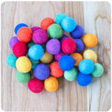 Handmade Wool Felt Balls, 2.5 cm Diameter, Jewel Tone Rainbow Colors, Set of 48