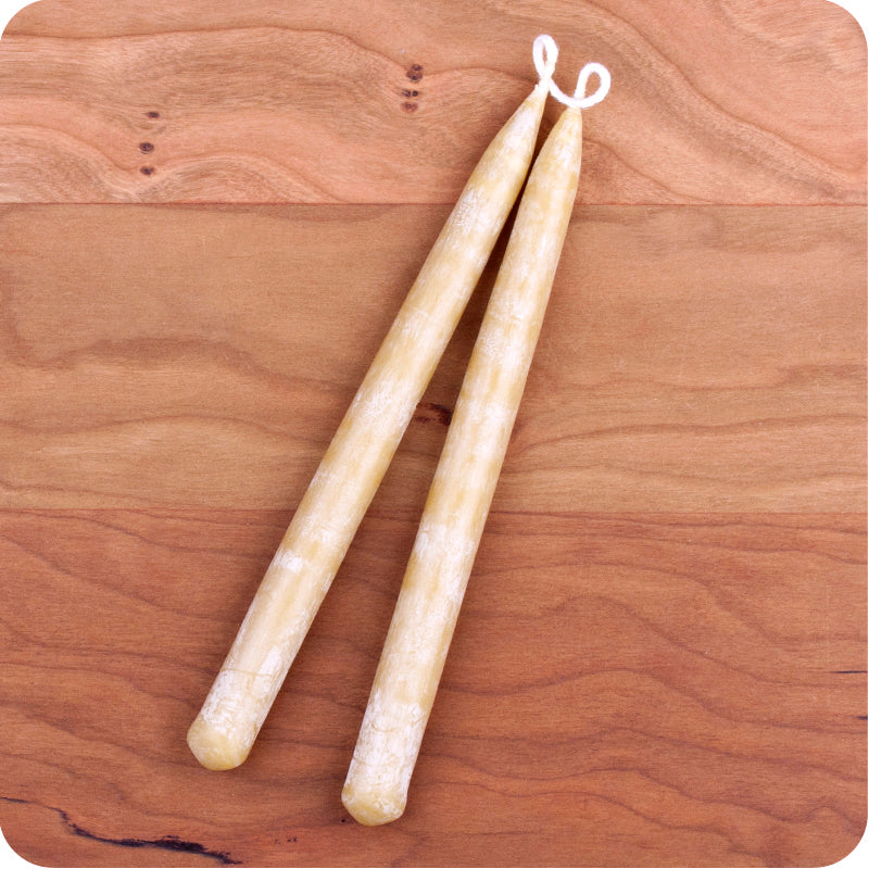 Small Hand Dipped Beeswax Taper Candles, 5.5" long, 1/2" dia, set of 2 | Candles and beautiful wooden candle holders for the natural home, at Palumba
