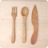 Adult Wooden Fork, Knife & Spoon - Cherry