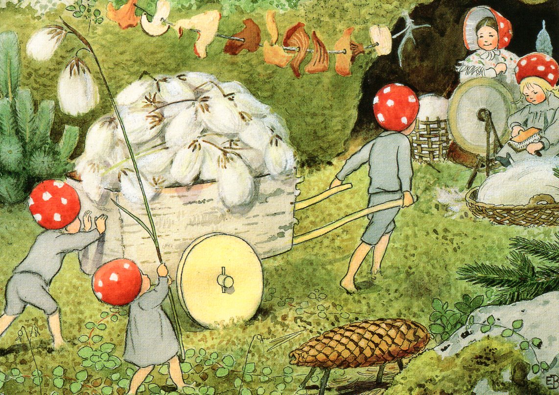 Mushroom Children Harvesting Postcard