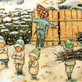 Elsa Beskow Winter Mushroom Children and Rabbit Postcard