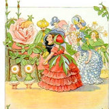 Elsa Beskow Postcard, Flower Party, Queen Chair- 4-1/8" x 5-13/16"