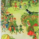 Elsa Beskow Postcard, Flowers Procession with Black Bird - 4-1/8" x 5-13/16"