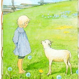 Elsa Beskow Postcard, Child and Lamb - 4-1/8" x 5-13/16" - Ba Ba