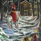 Jumbo Chalkboard Drawing Postcard - Bright December Moon (St. Nicholas) by Geertje Kapteijns 8.3 x 11.7 inches