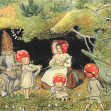 Elsa Beskow Postcard, Mushroom Family Chores