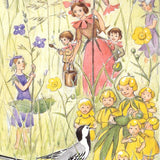 Elsa Beskow Postcard, Spring Flower People with Bird - 4-1/8" x 5-13/16" - Yellow Background