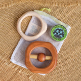 Cherry Wood Rattle & Maple Wood Teether Gift Set