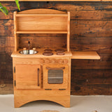 Simple Handmade Wooden Hearth Play Kitchen, Cherry