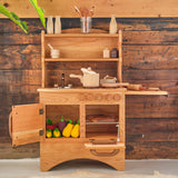 Simple Handmade Wooden Hearth Play Kitchen, Cherry