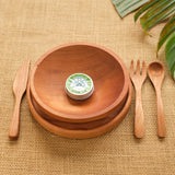 Child's Cherry Wood Place Setting: Plate, Fork, Knife, Spoon & Thin Rim Bowl