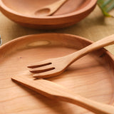 Child's Cherry Wood Place Setting: Plate, Fork, Knife, Spoon & Thin Rim Bowl
