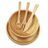 Child's Cherry Wood Place Setting: Plate, Fork, Knife, Spoon & Thin Rim Bowl