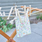 Cherry Drying Stand - Clothes Drying Rack and 12 Wooden Clothespins with Yellow Floral Bag