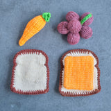 Knitted Cheese Sandwich, Grapes & Carrot