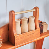 Milk Crate with 3 Wooden Bottles - Cherry and Birch Wood