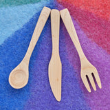 Handmade Wooden Child Size Fork, Knife & Spoon - Maple Utensil Set