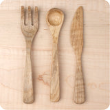 Child's Wood Fork, Knife & Spoon, Maple